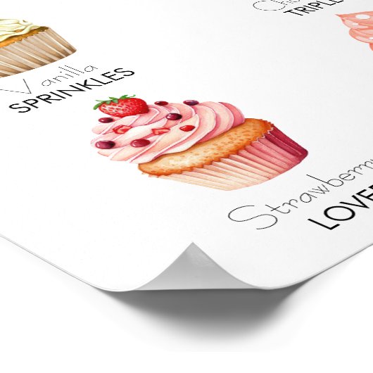 Minimalistisch dessert cupcake menu bruiloft teken poster (Hoek)