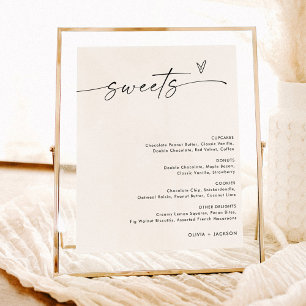 Minimalistisch dessert menu teken, snoep bruiloft  poster