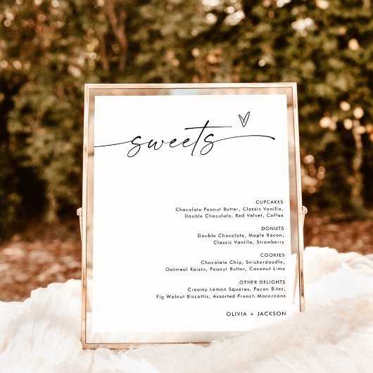 Minimalistisch dessert menu teken, snoep bruiloft  poster