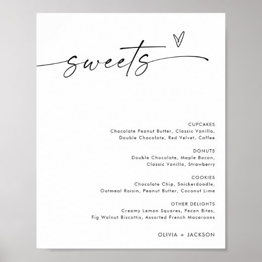 Minimalistisch dessert menu teken, snoep bruiloft poster (Voorkant)