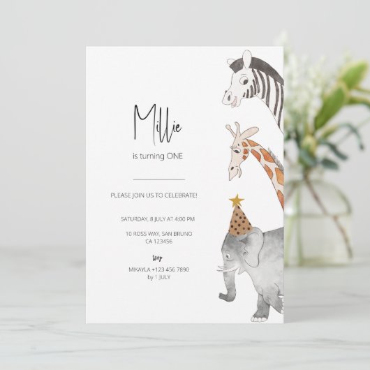 Minimalistisch Dier Thema Verjaardag Uitnodiging (Staand voorkant)