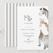 Minimalistisch Dier Thema Verjaardag Uitnodiging (Voorkant / Achterkant)