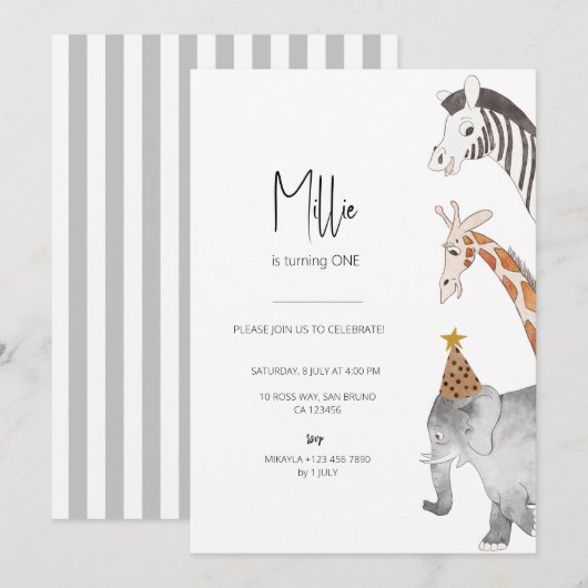 Minimalistisch Dier Thema Verjaardag Uitnodiging (Voorkant / Achterkant)
