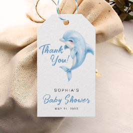 Minimalistisch Dolfijn Baby shower Bedankt voor je Cadeaulabel