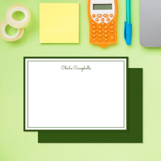 Minimalistisch donker olijfgroen, 2 Borders, handt Notitiekaartje