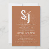 Minimalistisch donker terracotta Cotton Floral Wed Kaart (Voorkant)