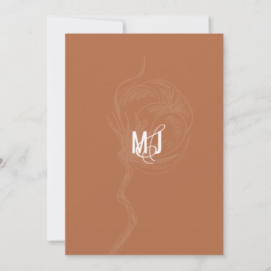 Minimalistisch donker terracotta Cotton Floral Wed Kaart (Achterkant)