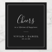 minimalistisch | Donker Zwart Cheers Bruiloft Wijn Etiket (Enkel label)