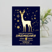 Minimalistisch donkerblauw en goud Elegant Herten  Folie Uitnodiging (Staand Voorkant)