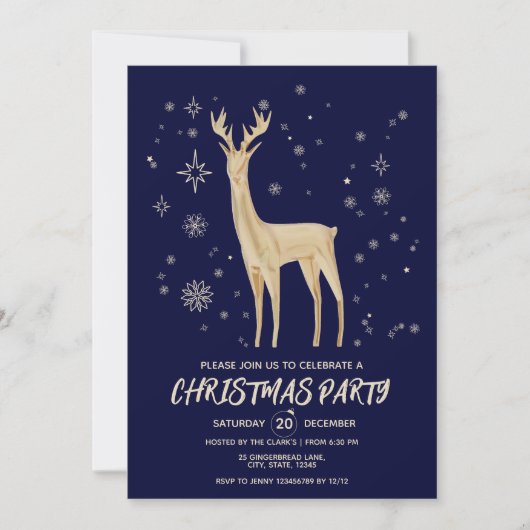 Minimalistisch donkerblauw en goud Elegant Herten  Kaart (Voorkant)