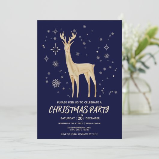 Minimalistisch donkerblauw en goud Elegant Herten Kaart (Staand voorkant)