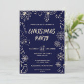 Minimalistisch donkerblauw en goud elegant kerstfe kaart (Staand voorkant)