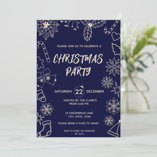 Minimalistisch donkerblauw en goud elegant kerstfe kaart (Staand voorkant)