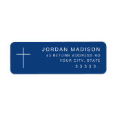 Minimalistisch donkerblauw kruisretouradres etiket (Voorkant)