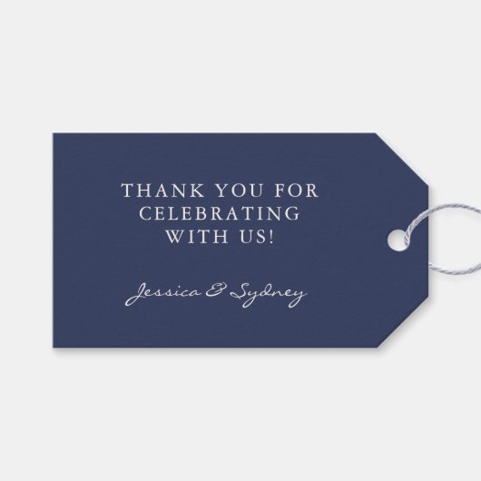 Minimalistisch donkerblauw Navy Blue Script Aangep Cadeaulabel (Voorkant (Horizontaal))