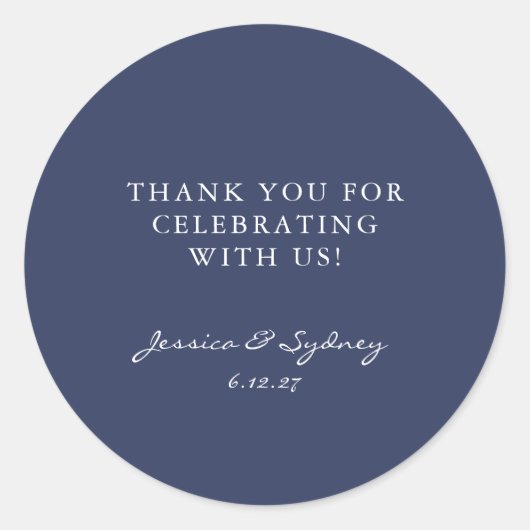 Minimalistisch donkerblauw Navy Blue Script Aangep Ronde Sticker (Voorkant)