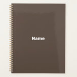 Minimalistisch donkerbruin aangepaste tekst jaar m planner<br><div class="desc">Minimalistische donkerbruine aangepaste tekst,  naam,  jaar,  initialen of monogram gepersonaliseerde Planner. Aangepaste witte tekst op donkerbruine effen kleur achtergrond.</div>