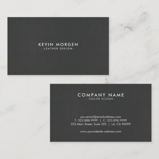 Minimalistisch donkergrijs kunstleer visitekaartje (Voorkant / Achterkant)