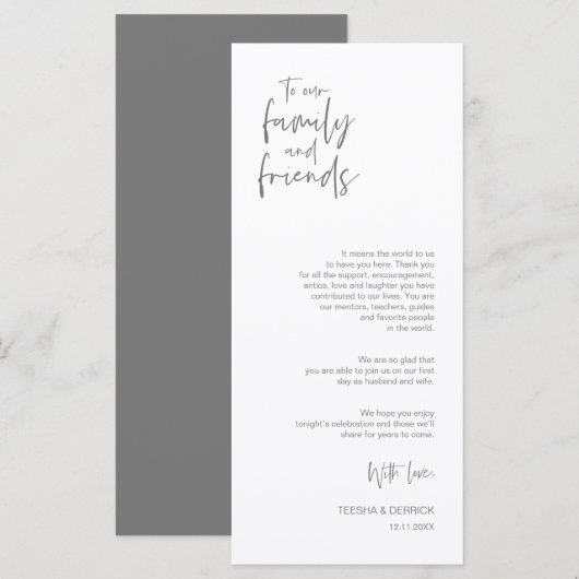 Minimalistisch donkergrijs, plaats-instelling beda programmakaart (Voorkant / Achterkant)