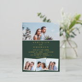 Minimalistisch donkergroen fotocollage bruiloft folie uitnodiging briefkaart (Staand Voorkant)