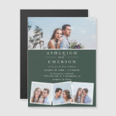 Minimalistisch donkergroen fotocollage bruiloft magnetische uitnodiging (Voorkant / Achterkant)