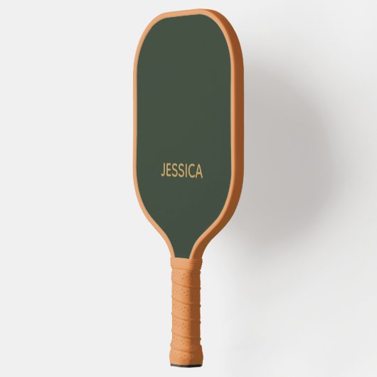 Minimalistisch donkergroen gouden script gepersona pickleball paddle (Links)