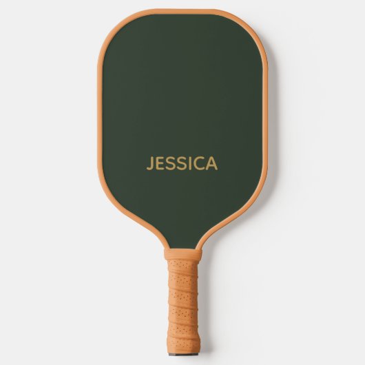 Minimalistisch donkergroen gouden script gepersona pickleball paddle (Voorkant)