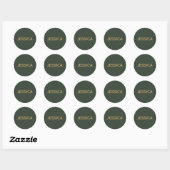 Minimalistisch donkergroen gouden script gepersona ronde sticker (Vel)