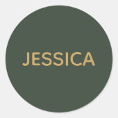 Minimalistisch donkergroen gouden script gepersona ronde sticker (Voorkant)