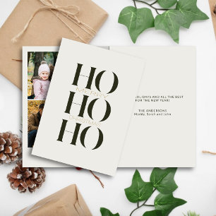 Minimalistisch Donkergroen "HO HO HO HO" Foto Kers Feestdagen Kaart
