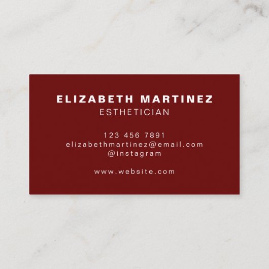 Minimalistisch donkerrood, modern, Gepersonaliseer Visitekaartje (Achterkant)