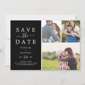 minimalistisch | Donkerzwart 3 Fotocollage Save The Date (Voorkant)