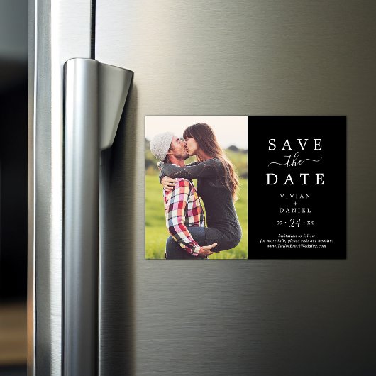 minimalistisch | Donkerzwarte foto De datum opslaa Magnetische Uitnodiging