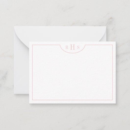 Minimalistisch drie monogram één rand | Blush Pink Notitiekaartje (Voorkant)