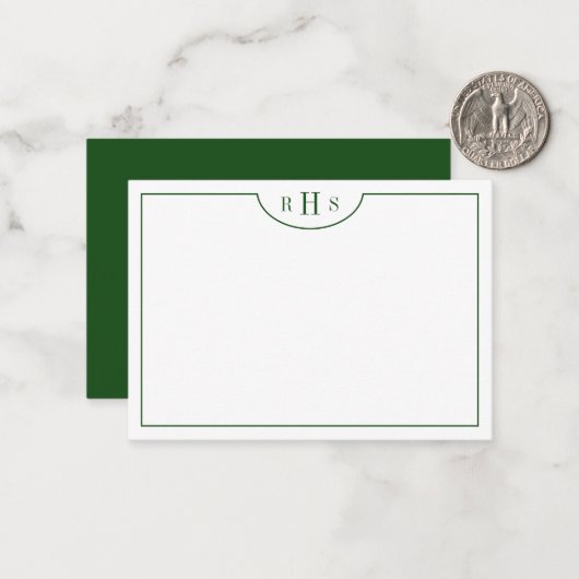 Minimalistisch drie monogram één rand | Groen Notitiekaartje (Voorkant / Achterkant in situ)