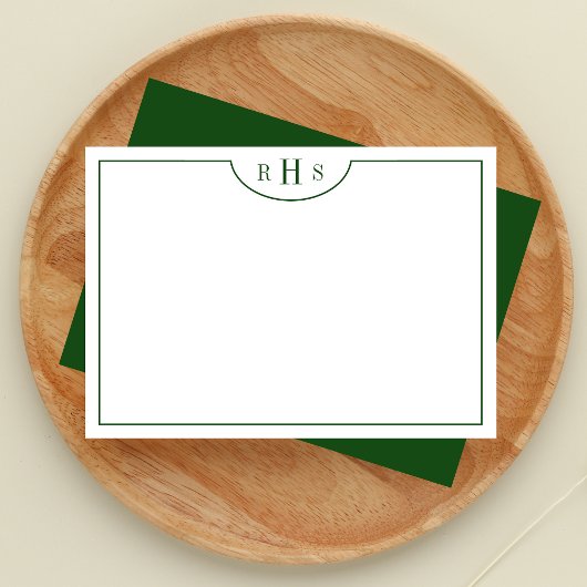 Minimalistisch drie monogram één rand | Groen Notitiekaartje