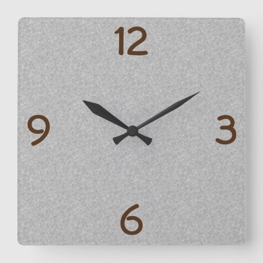 Minimalistisch driemaandelijkse cijfers grijs vierkante klok (Voorkant)