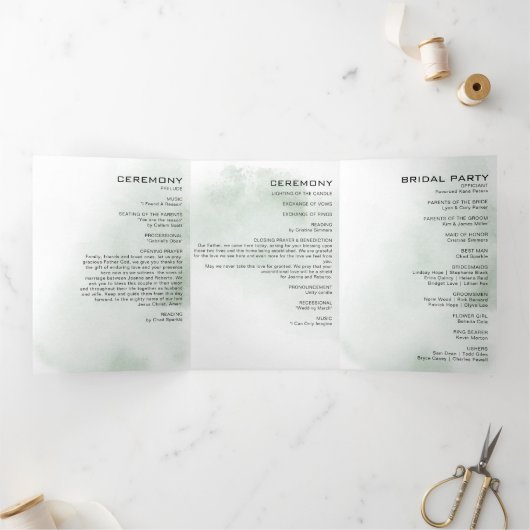 Minimalistisch drievoudig eucalyptusprogramma drieluik uitnodiging (Binnen)