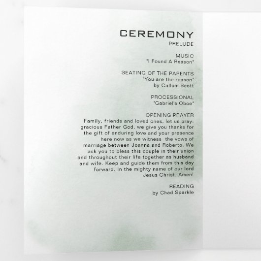 Minimalistisch drievoudig eucalyptusprogramma drieluik uitnodiging (Binnenzijde eerst)