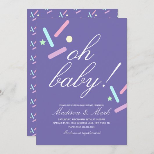 Minimalistisch drijvend Paars Baby shower Kaart (Voorkant / Achterkant)