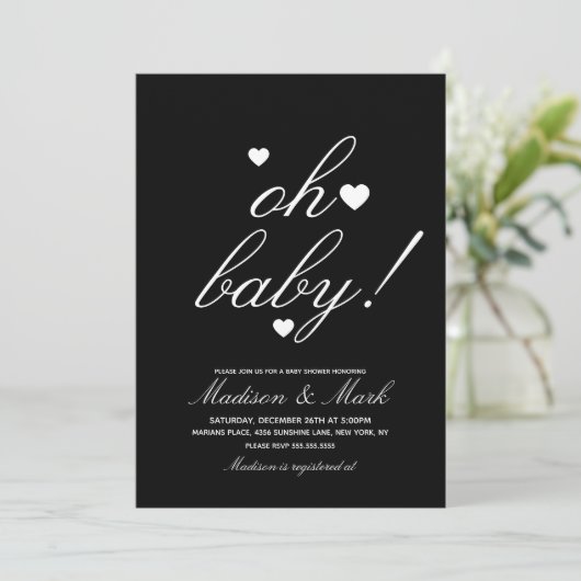 Minimalistisch drijvend wit zwart Baby shower Kaart (Staand voorkant)
