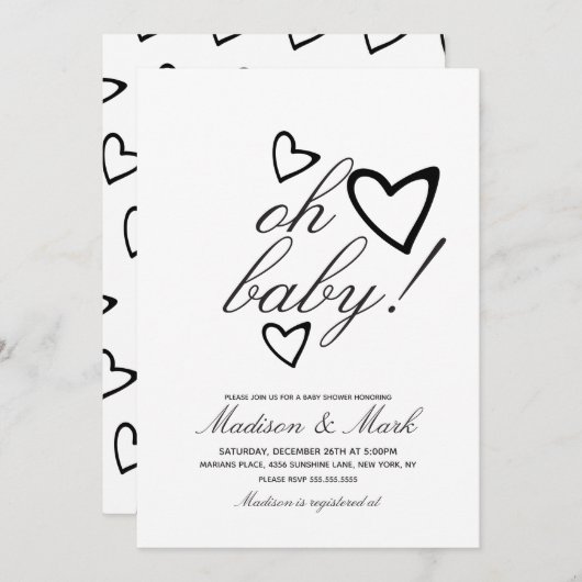 Minimalistisch drijvend zwart Baby shower Kaart (Voorkant / Achterkant)