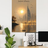 Minimalistisch Dubai Skyline Poster – Midden-Ooste (Thuiskantoor)