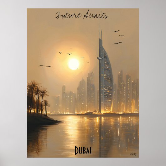 Minimalistisch Dubai Skyline Poster – Midden-Ooste (Voorkant)