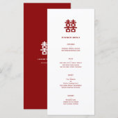Minimalistisch dubbelgeluk Eenvoudig Chinees huwel Menu (Voorkant / Achterkant)