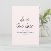 Minimalistisch dubbelroze Typografie Weddenschap Save The Date (Staand voorkant)