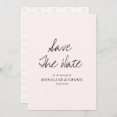 Minimalistisch dubbelroze Typografie Weddenschap Save The Date (Voorkant / Achterkant)