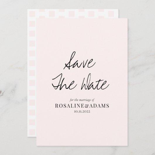 Minimalistisch dubbelroze Typografie Weddenschap Save The Date (Voorkant / Achterkant)