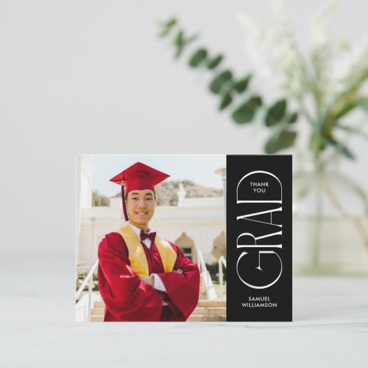 Minimalistisch dubbelzijdig foto Afstuderen Bedankkaart (Staand voorkant)