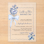 Minimalistisch Dusty Blue Flowers Vrijgezellenfees Acryl Uitnodigingen (Voorkant)